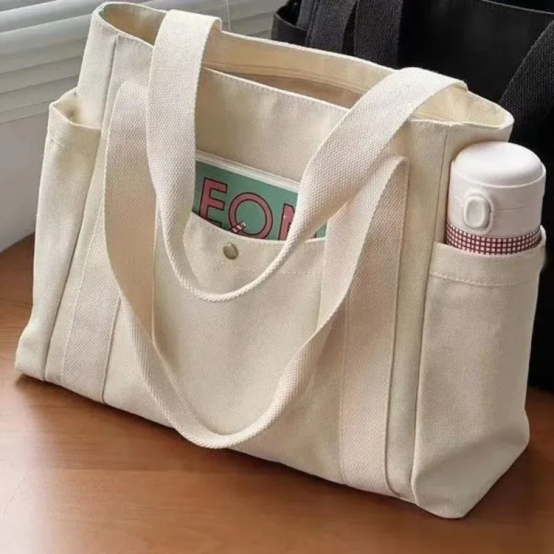UAKISS  -  High-capacity Tote Bags All Match Streetwear Trendy Fashion Canvas Handbag Grunge Casual Simple Shoulder Underarm Bag Korean Y2k