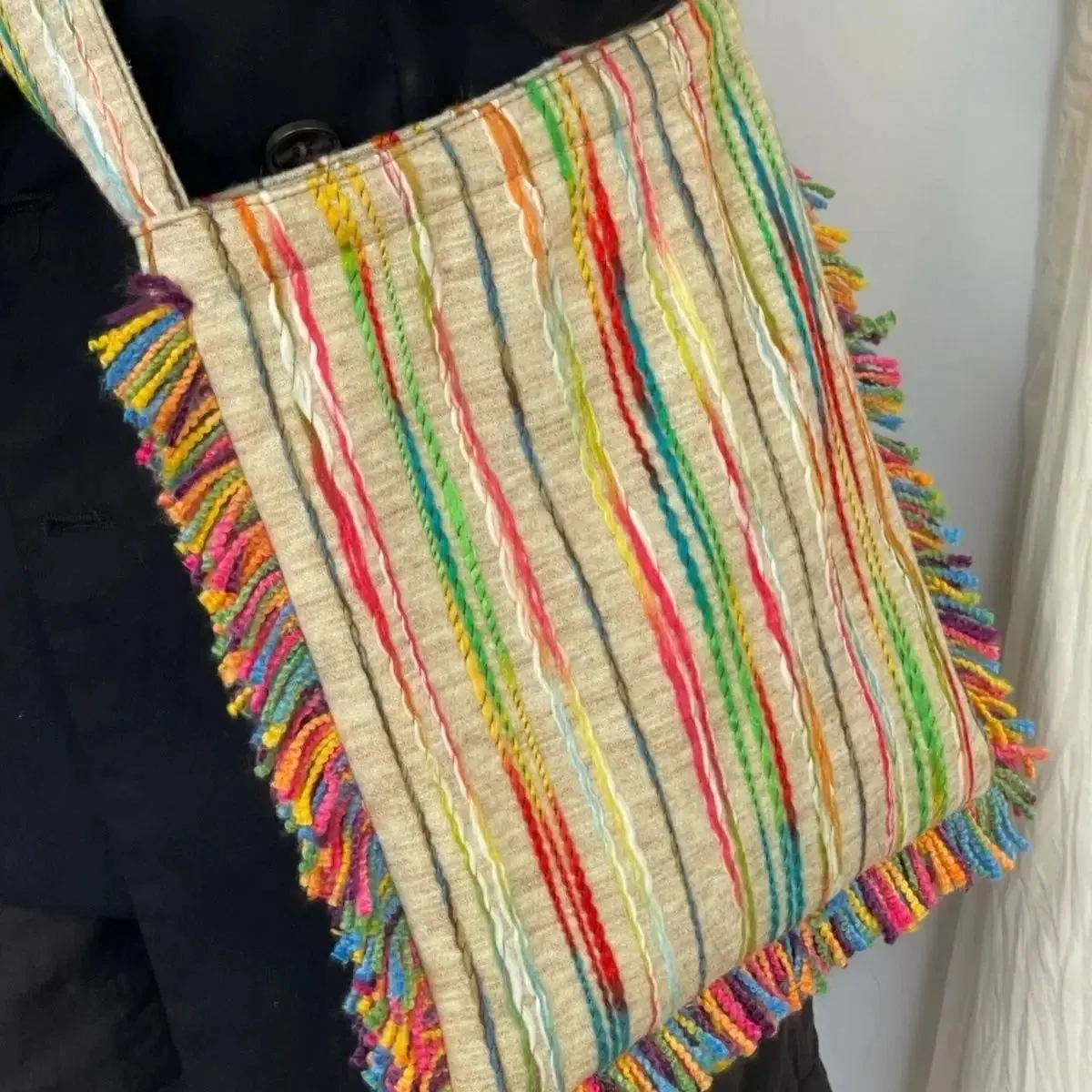 UAKISS  -  Sweet Y2k Aesthetic Rainbow Tassel Crossbody Bag Personality Vintage Grunge Handbags Casual Harajuku Women Shoulder Bags Trendy