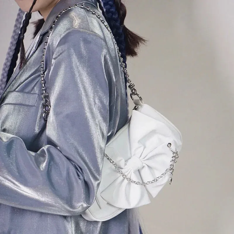 UAKISS  -  Top-Handle Bags for Women Fashion Sweet Bow Heart Chain Shoulder Underarm Cell Phone Bag Trendy Y2k Fairy Solid Casual Handbags