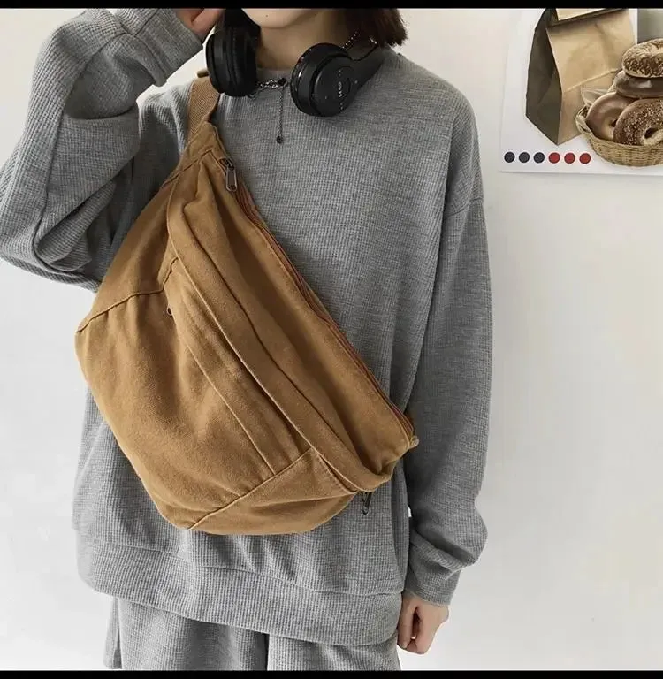 UAKISS  -  Vintage Canvas Y2k Chest Bags Japanese All Match Trendy Men Shoulder Bag High-capacity Grunge Students Crossbody  for Women