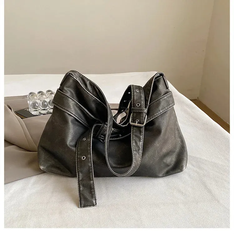 UAKISS  -   Vintage Moto Armpit bag for women Shoulder bag luxury designer female messenger bags PU Leather Big Totes Large handbag