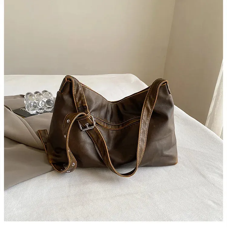 UAKISS  -   Vintage Moto Armpit bag for women Shoulder bag luxury designer female messenger bags PU Leather Big Totes Large handbag